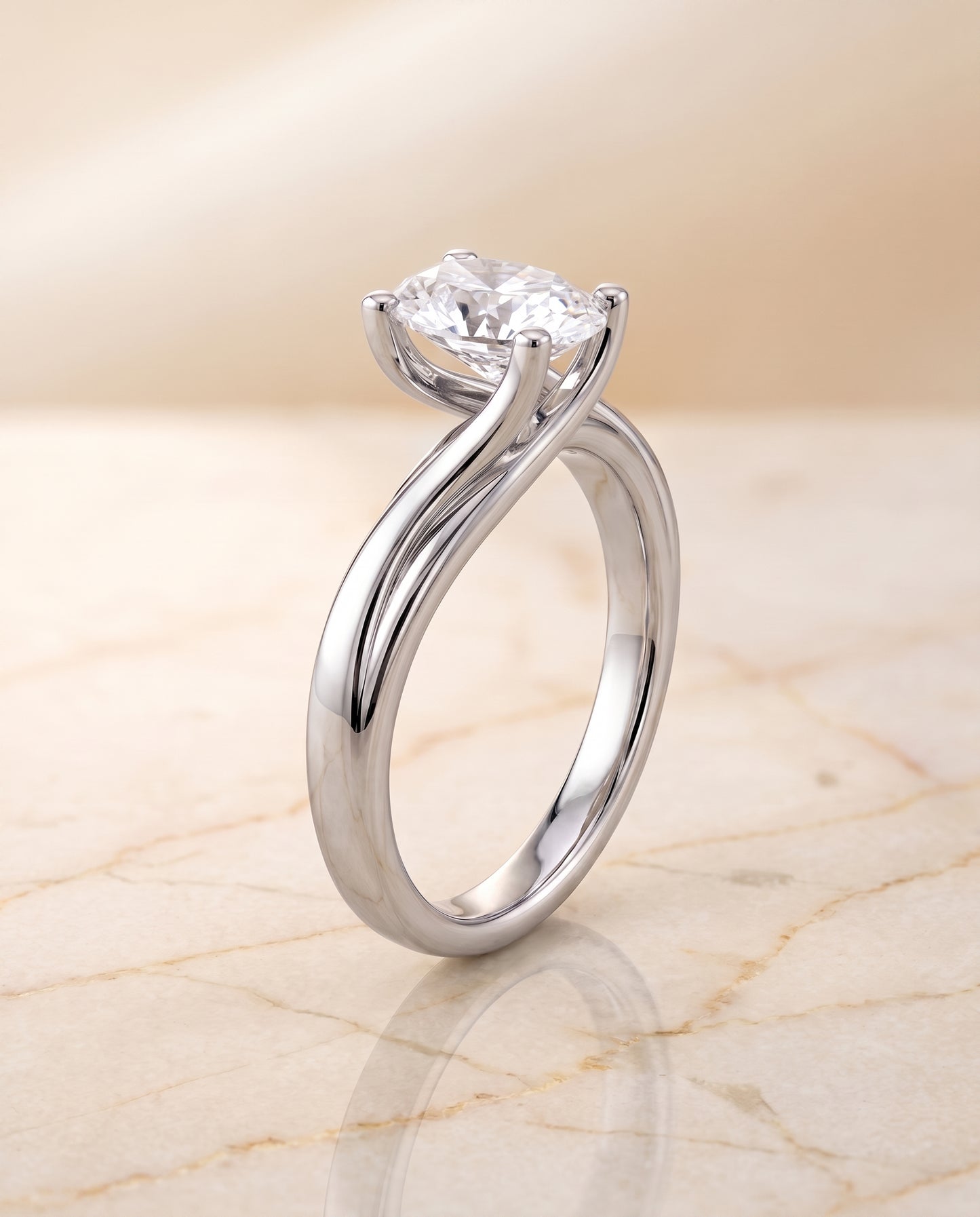 The Joplin Twisted Bypass Solitaire Oval Engagement Ring Setting in 18K White Gold
