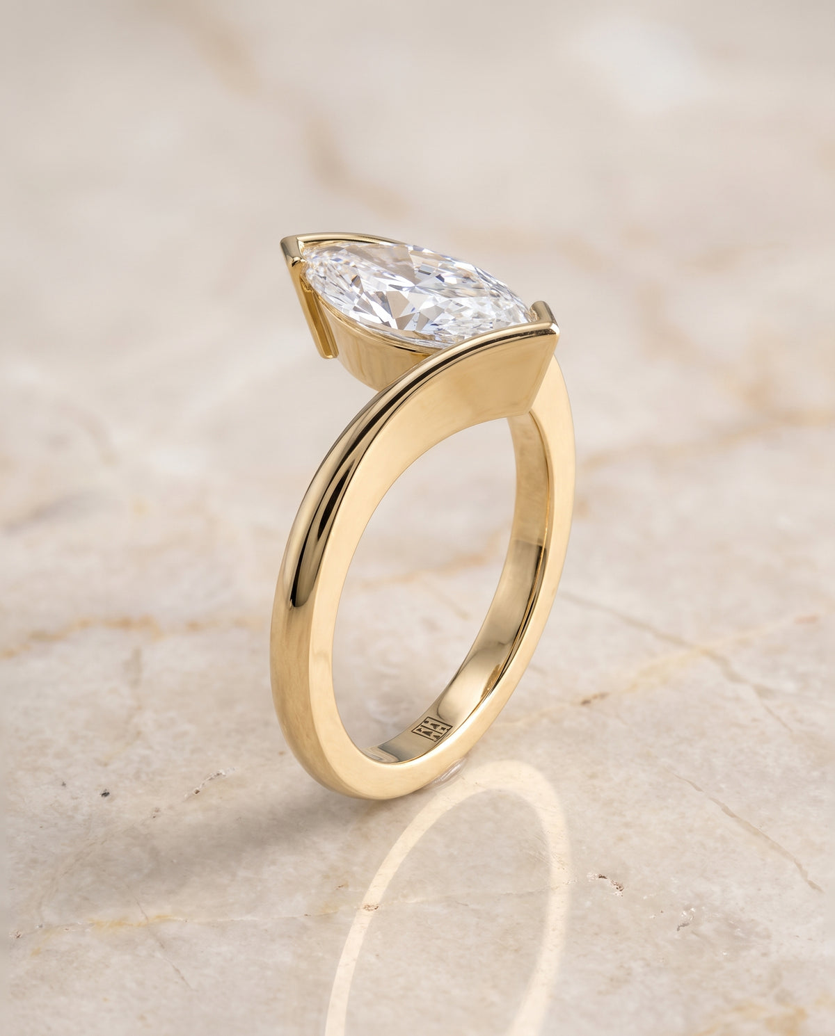 The Julia Bezel Tension Set Solitaire Marquise Engagement Ring Setting in 18K Yellow Gold