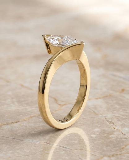 The Julia Bezel Tension Set Solitaire Marquise Engagement Ring Setting in 18K Yellow Gold
