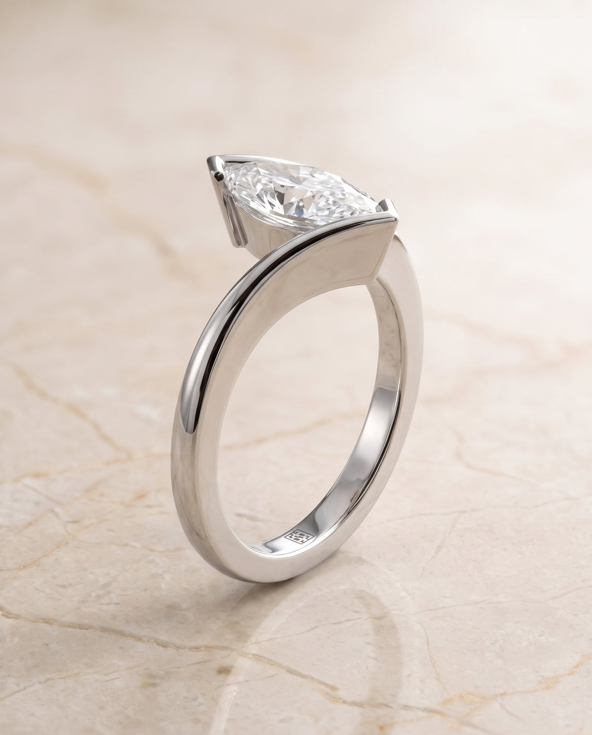 The Julia Bezel Tension Set Solitaire Marquise Engagement Ring Setting in Platinum
