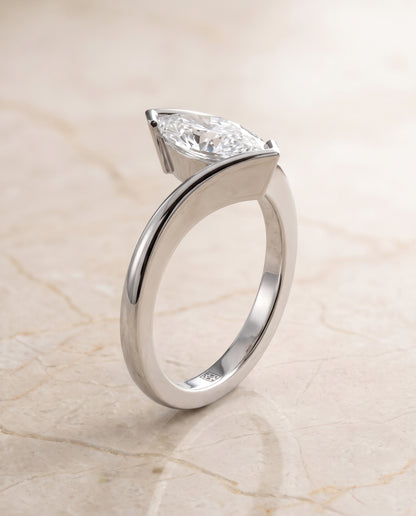 The Julia Bezel Tension Set Solitaire Marquise Engagement Ring Setting in Platinum