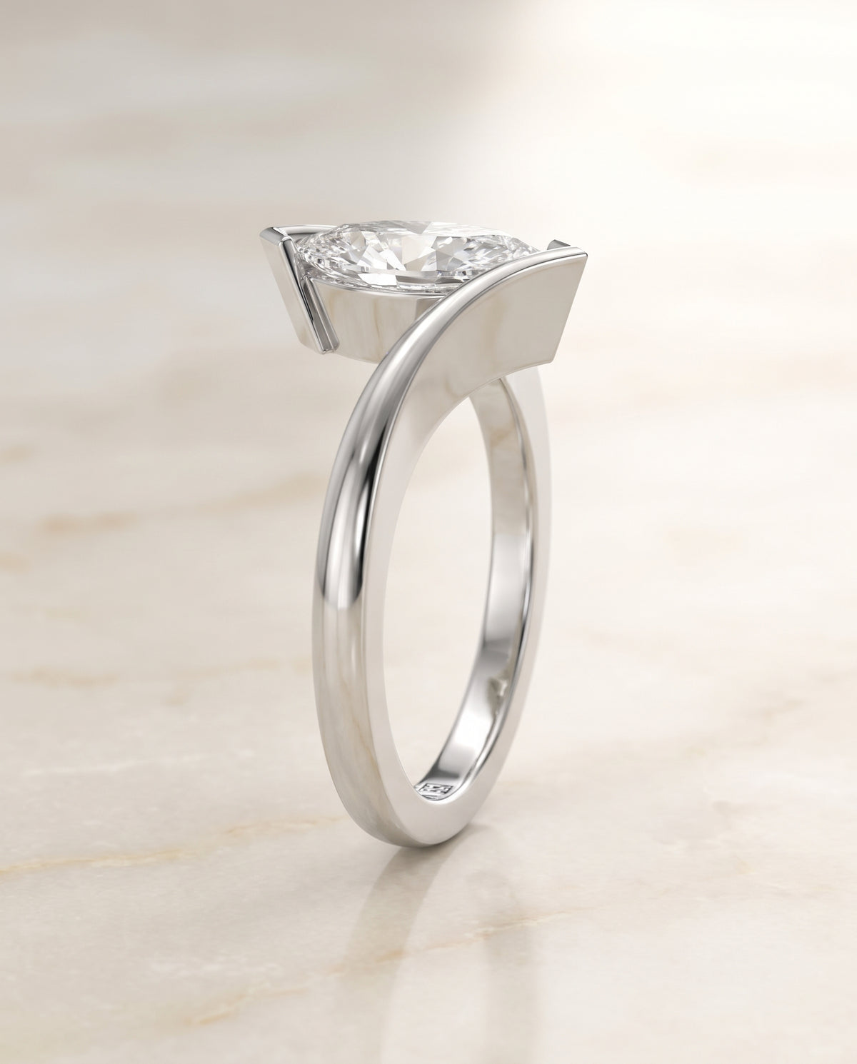 The Julia Bezel Tension Set Solitaire Marquise Engagement Ring Setting in Platinum