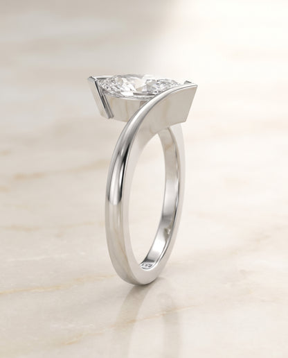The Julia Bezel Tension Set Solitaire Marquise Engagement Ring Setting in Platinum