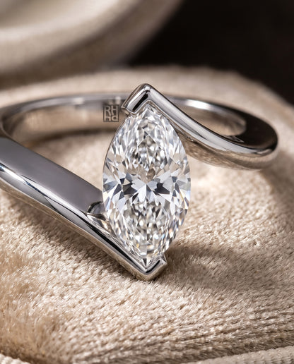 The Julia Bezel Tension Set Solitaire Marquise Engagement Ring Setting in Platinum