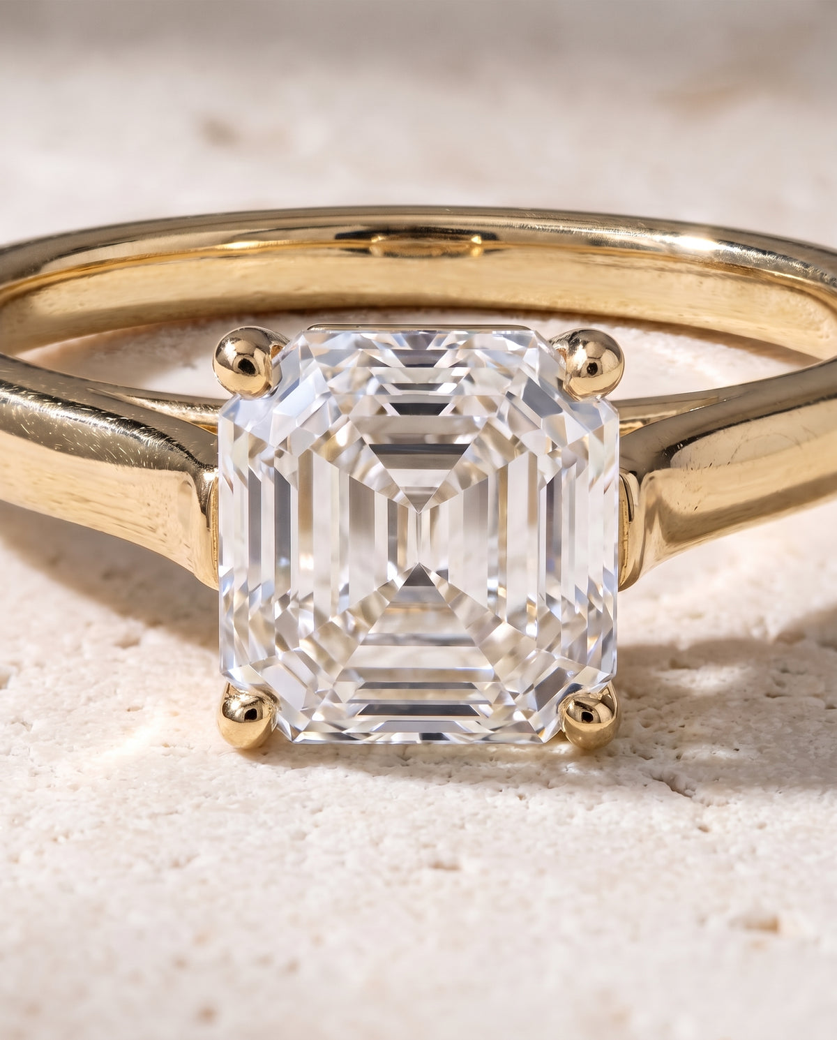 The Juliette Elegant Cathedral Squared Edge Solitaire Asscher Cut Engagement Ring Setting in 18K Yellow Gold