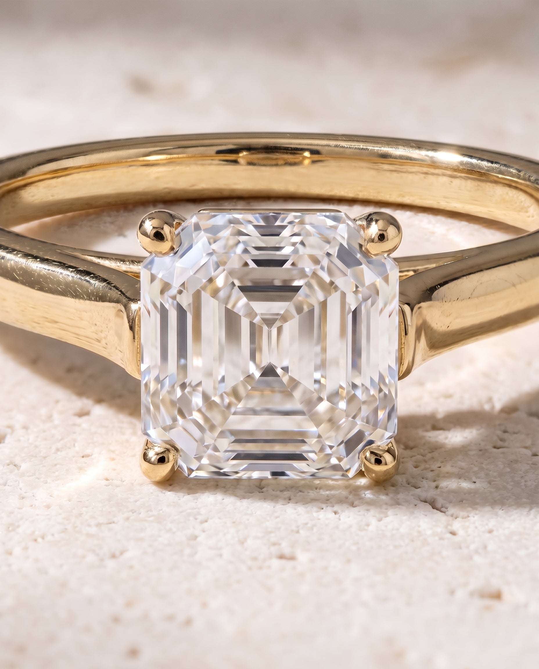 The Juliette Elegant Cathedral Squared Edge Solitaire Asscher Cut Engagement Ring Setting in 18K Yellow Gold