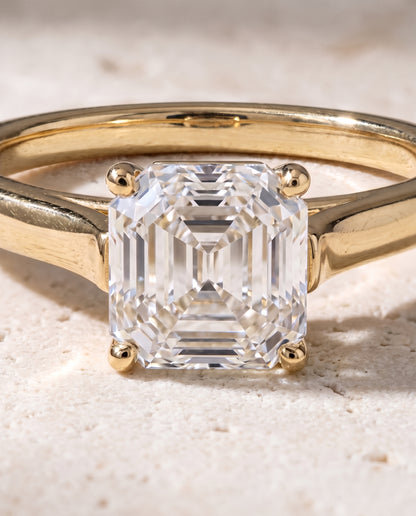 The Juliette Elegant Cathedral Squared Edge Solitaire Asscher Cut Engagement Ring Setting in 18K Yellow Gold