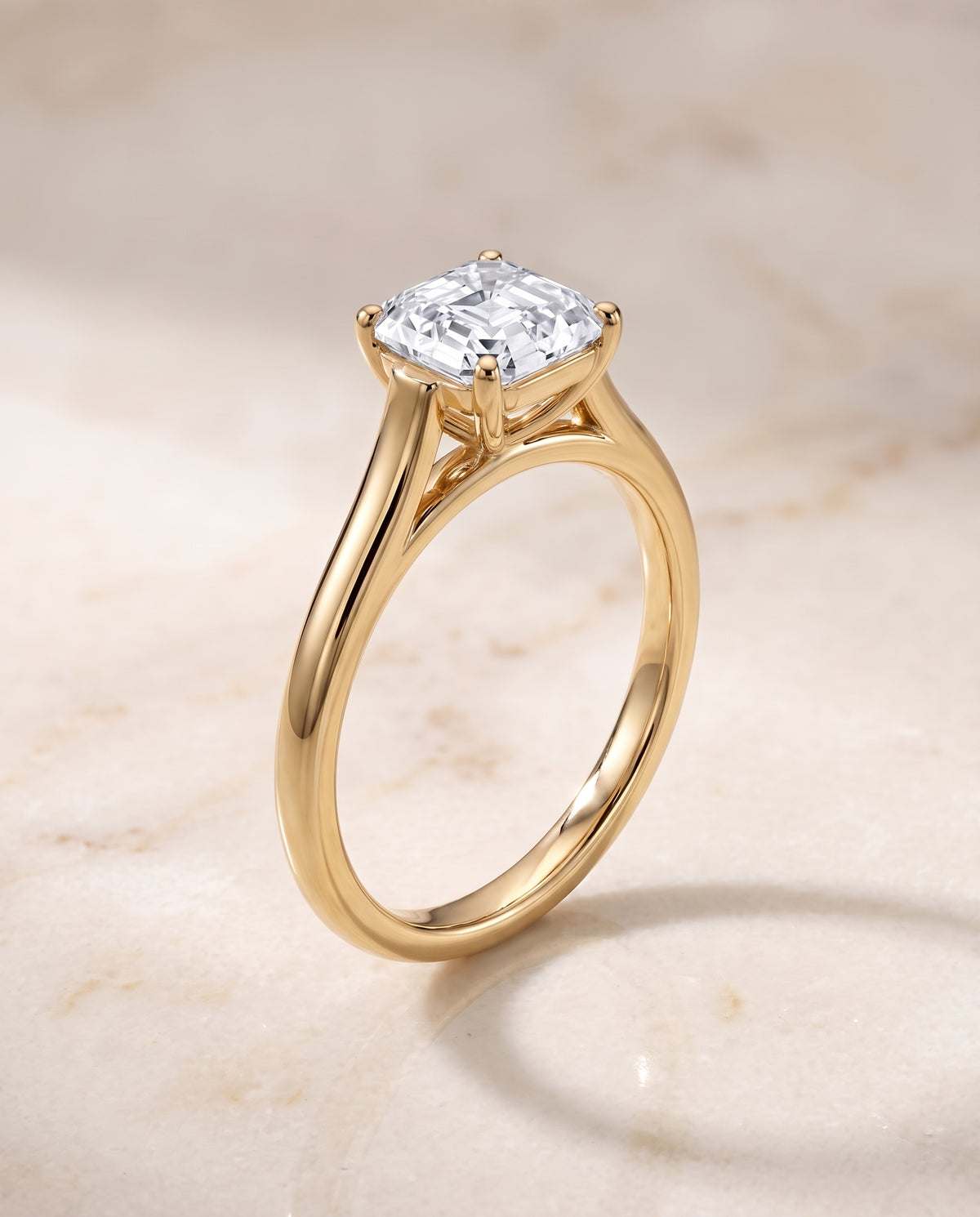 The Juliette Elegant Cathedral Squared Edge Solitaire Asscher Cut Engagement Ring Setting in 18K Yellow Gold