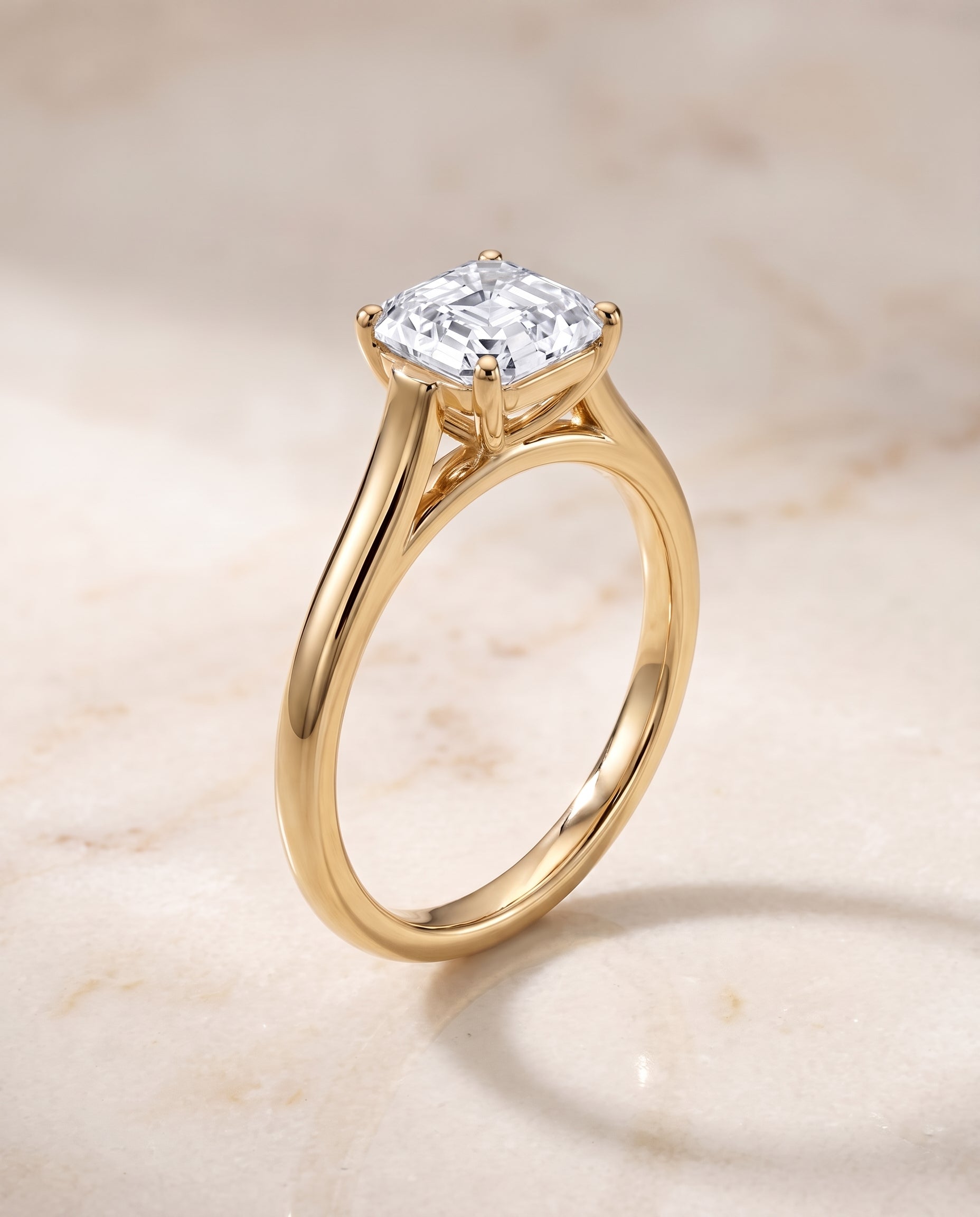 The Juliette Elegant Cathedral Squared Edge Solitaire Asscher Cut Engagement Ring Setting in 18K Yellow Gold