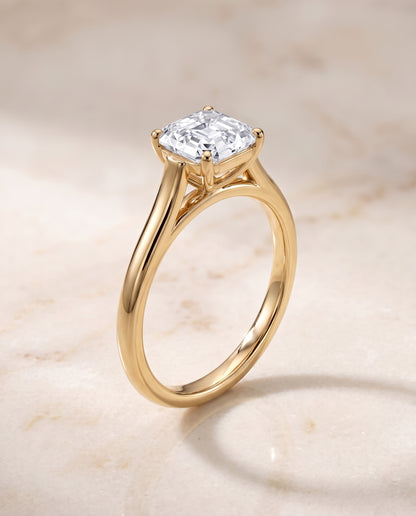 The Juliette Elegant Cathedral Squared Edge Solitaire Asscher Cut Engagement Ring Setting in 18K Yellow Gold