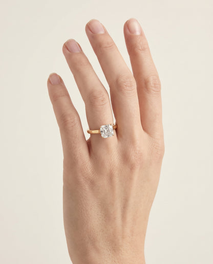 The Juliette Elegant Cathedral Squared Edge Solitaire Asscher Cut Engagement Ring Setting in 18K Yellow Gold