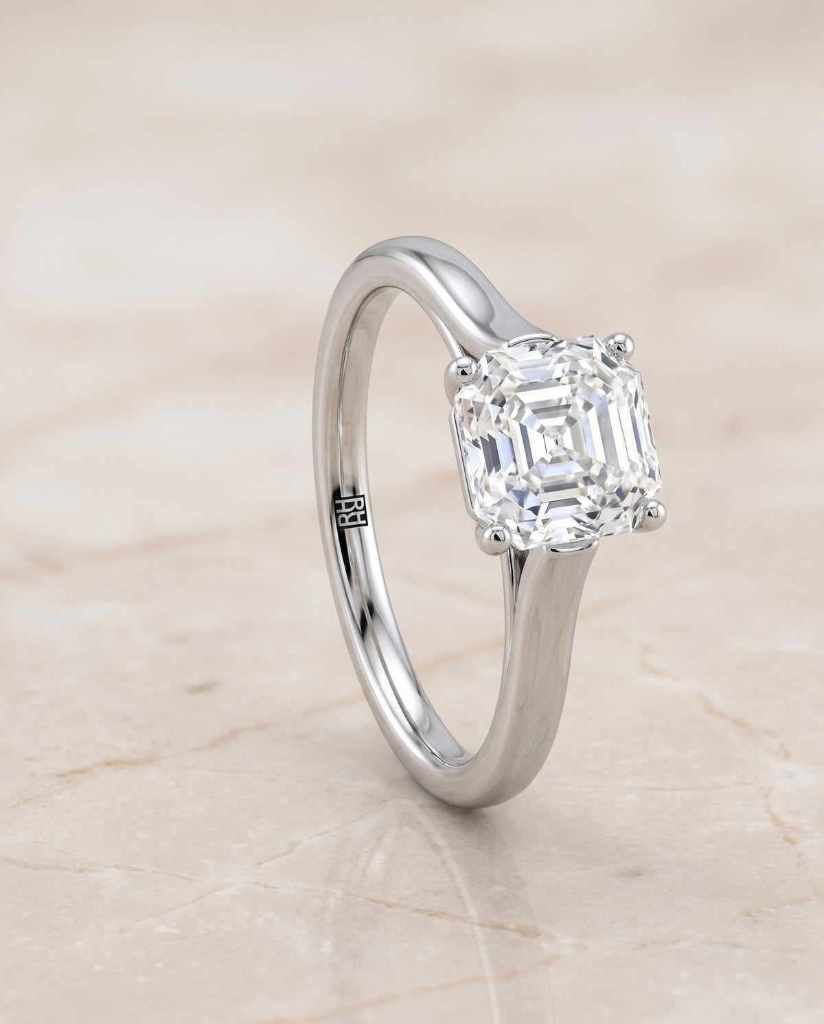 The Juliette Elegant Cathedral Squared Edge Solitaire Asscher Cut Engagement Ring Setting in Platinum