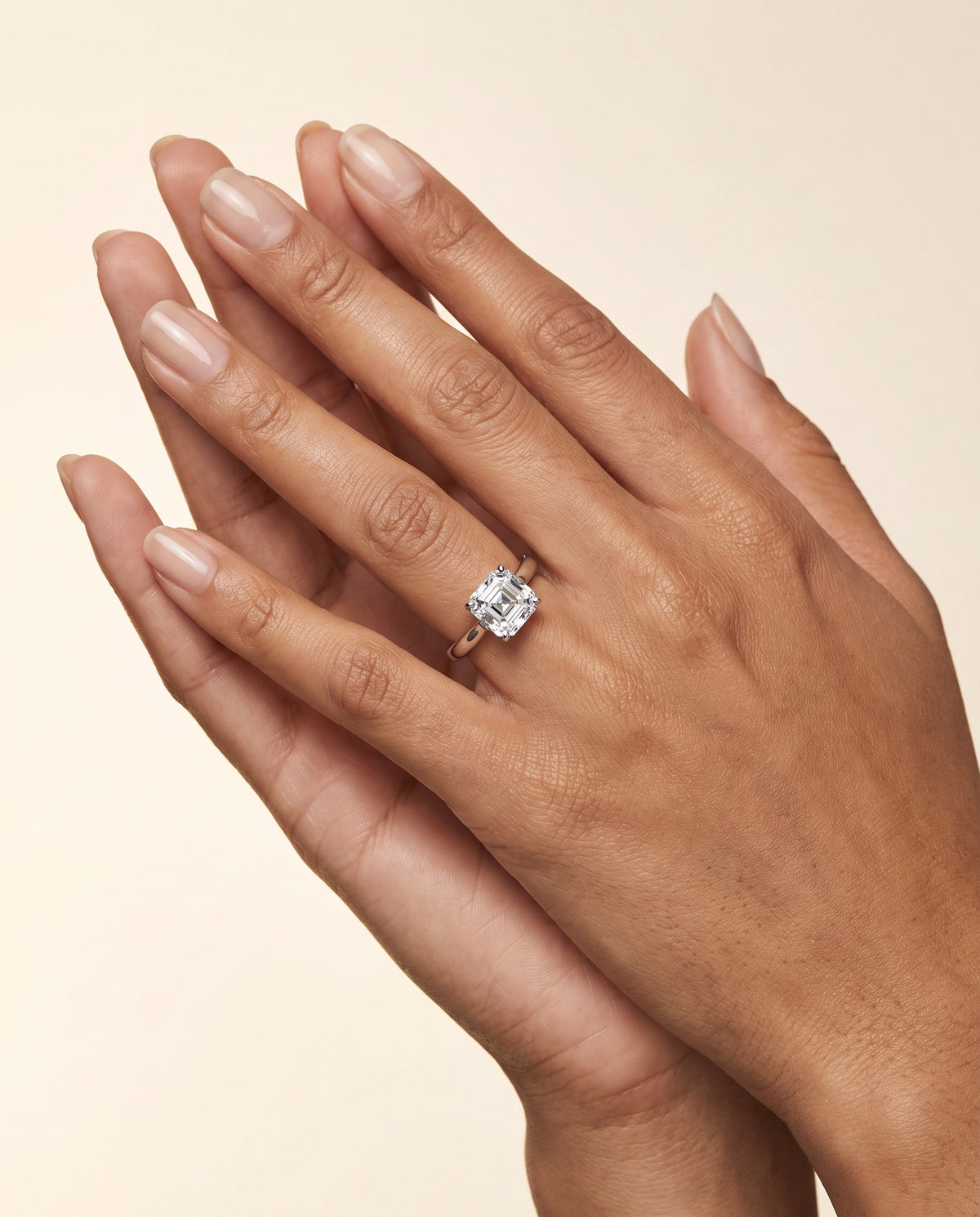The Juliette Elegant Cathedral Squared Edge Solitaire Asscher Cut Engagement Ring Setting in Platinum