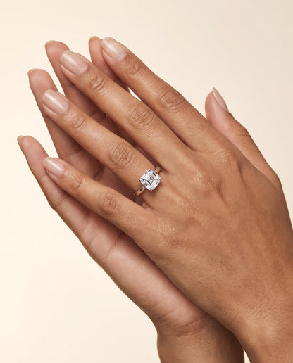 The Juliette Elegant Cathedral Squared Edge Solitaire Asscher Cut Engagement Ring Setting in Platinum