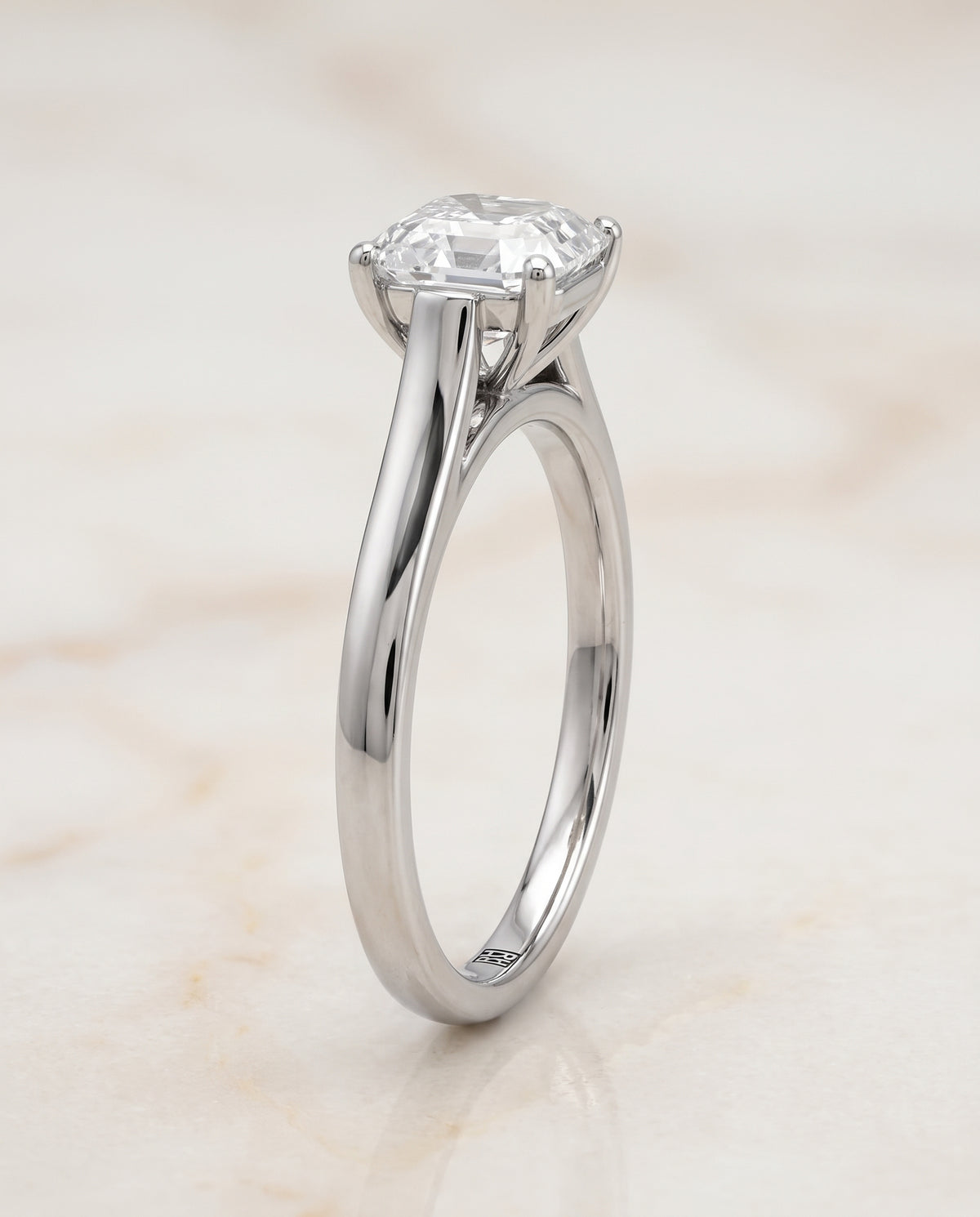 The Juliette Elegant Cathedral Squared Edge Solitaire Asscher Cut Engagement Ring Setting in Platinum