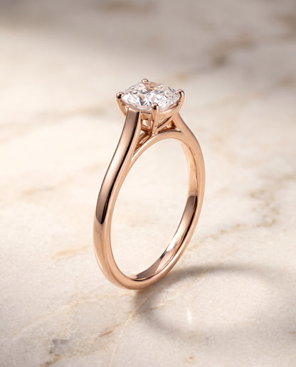The Juliette Elegant Cathedral Squared Edge Solitaire Cushion Cut Engagement Ring Setting in 14K Rose Gold