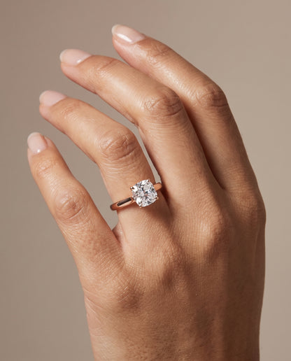 The Juliette Elegant Cathedral Squared Edge Solitaire Cushion Cut Engagement Ring Setting in 14K Rose Gold