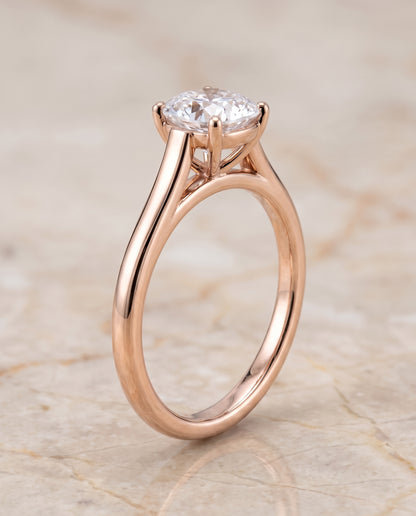 The Juliette Elegant Cathedral Squared Edge Solitaire Cushion Cut Engagement Ring Setting in 14K Rose Gold