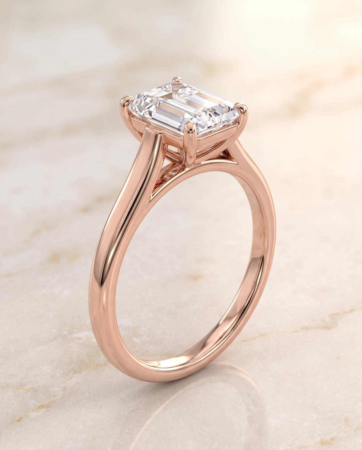 The Juliette Elegant Cathedral Squared Edge Solitaire Emerald Cut Engagement Ring Setting in 14K Rose Gold