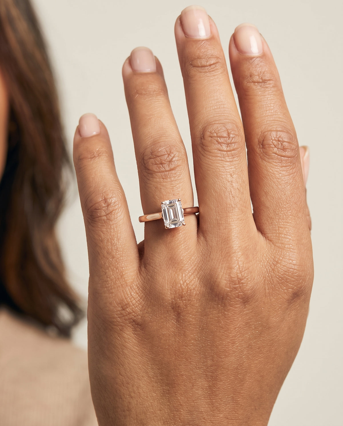 The Juliette Elegant Cathedral Squared Edge Solitaire Emerald Cut Engagement Ring Setting in 14K Rose Gold