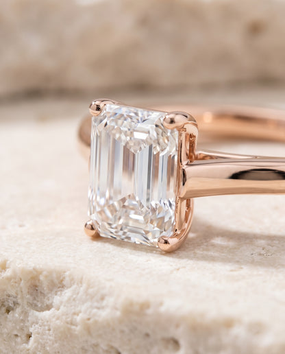 The Juliette Elegant Cathedral Squared Edge Solitaire Emerald Cut Engagement Ring Setting in 14K Rose Gold