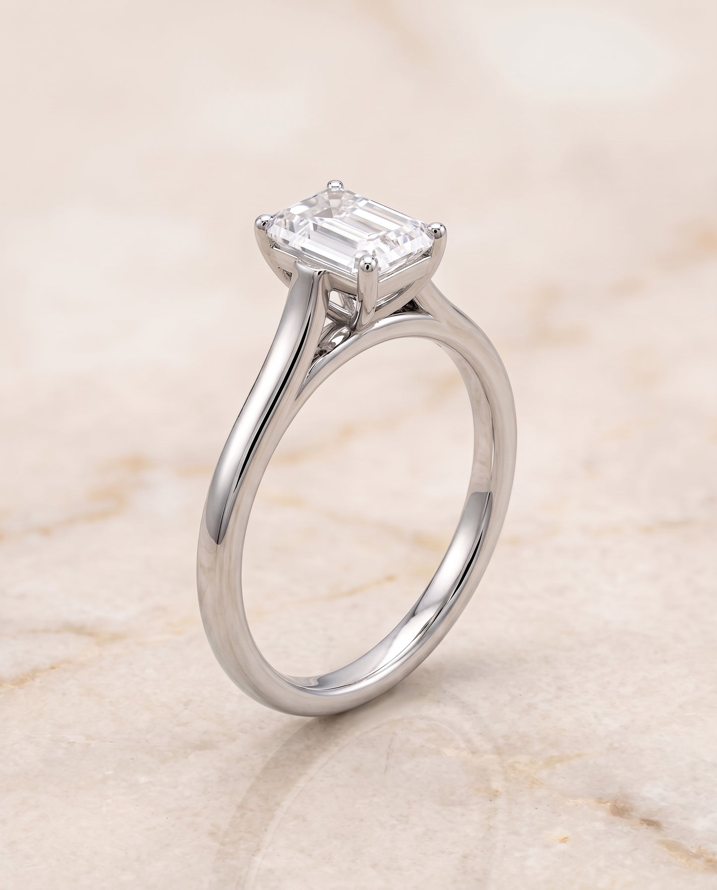 The Juliette Elegant Cathedral Squared Edge Solitaire Emerald Cut Engagement Ring Setting in Platinum