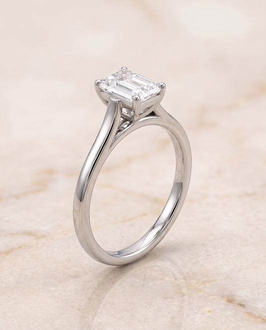 The Juliette Elegant Cathedral Squared Edge Solitaire Emerald Cut Engagement Ring Setting in Platinum