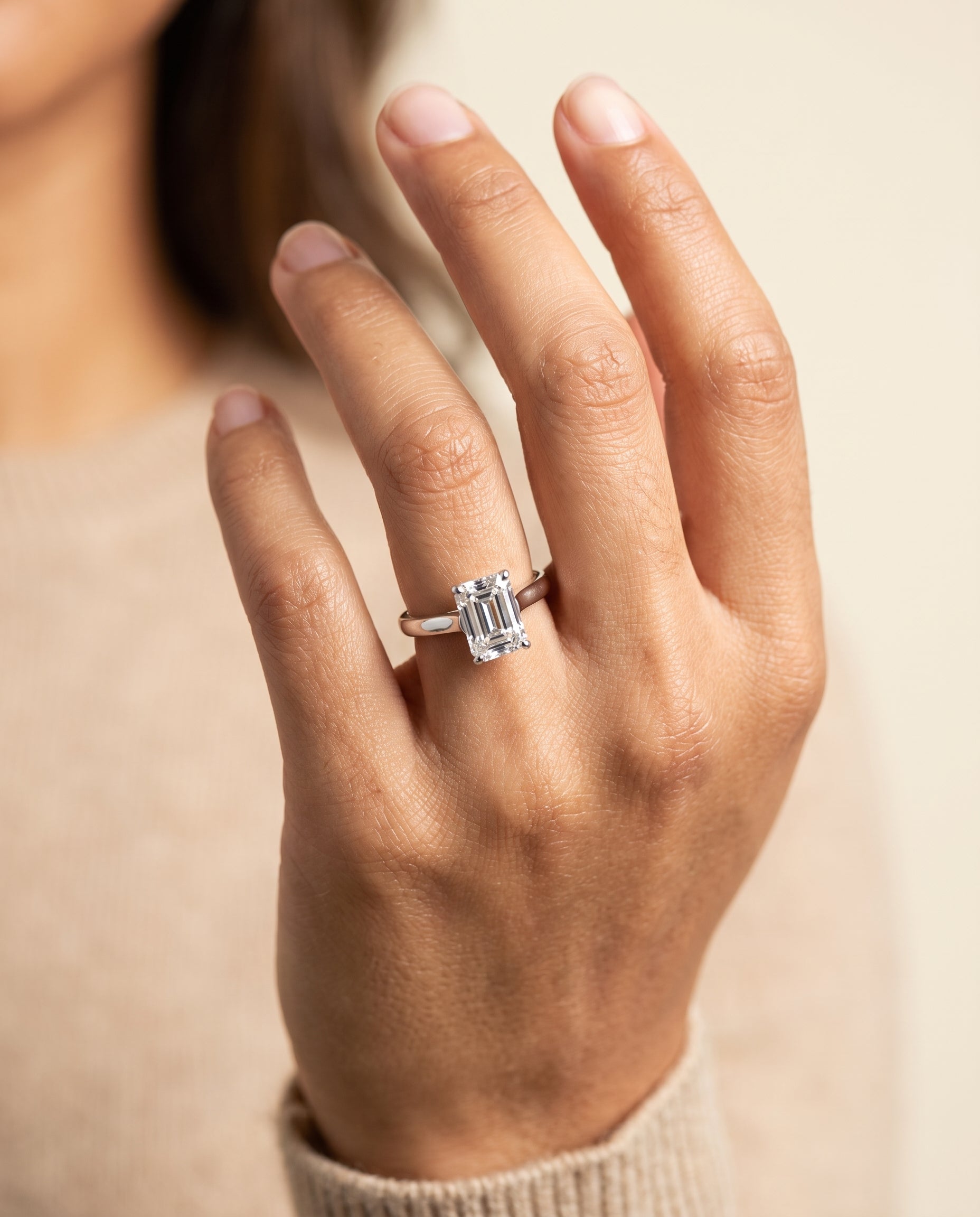 The Juliette engagement ring setting in Platinum, elegant cathedral squared edge solitaire cut design | RockHer
