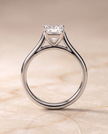 The Juliette Elegant Cathedral Squared Edge Solitaire Emerald Cut Engagement Ring Setting in Platinum