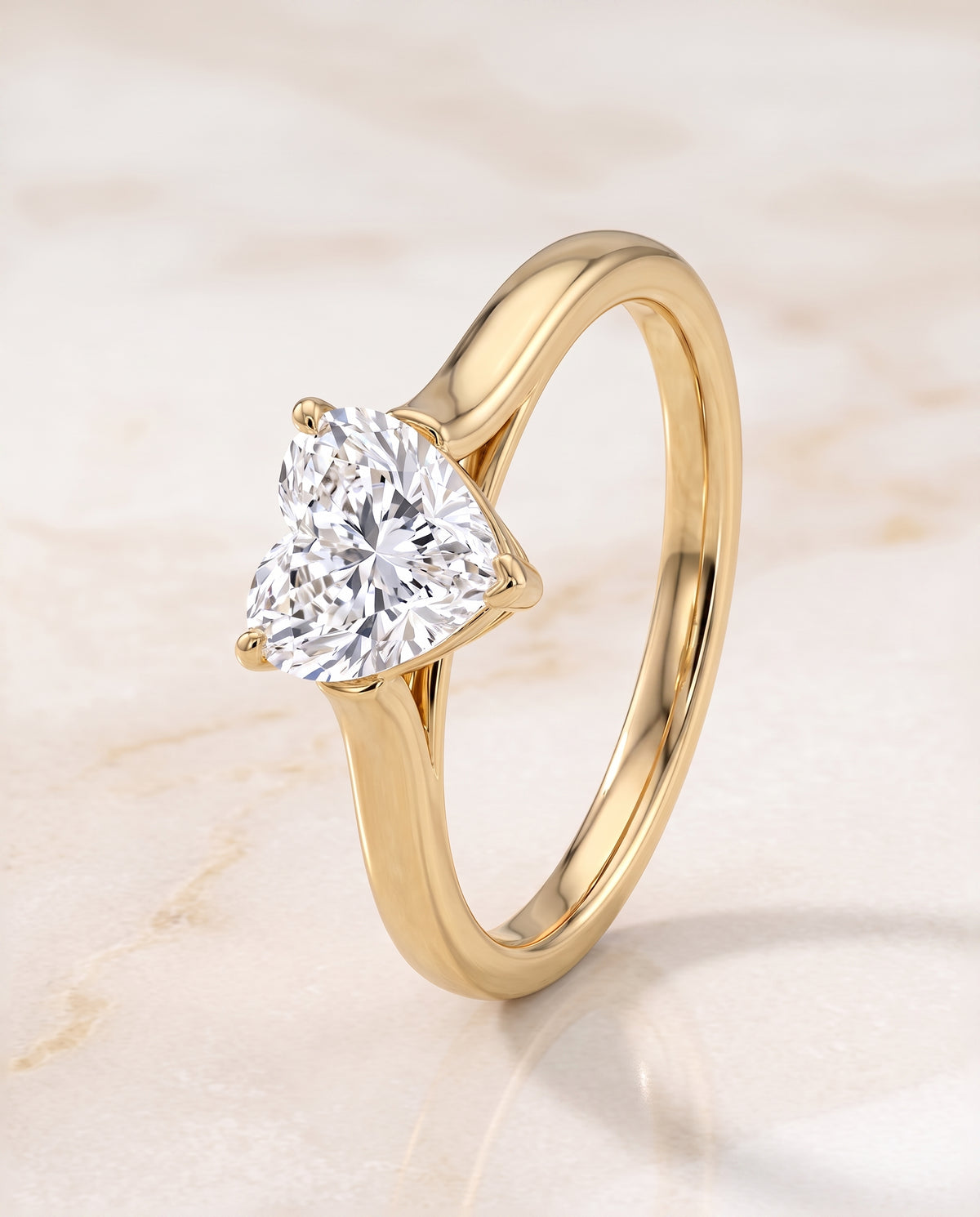 The Juliette Elegant Cathedral Squared Edge Solitaire Heart Engagement Ring Setting in 18K Yellow Gold
