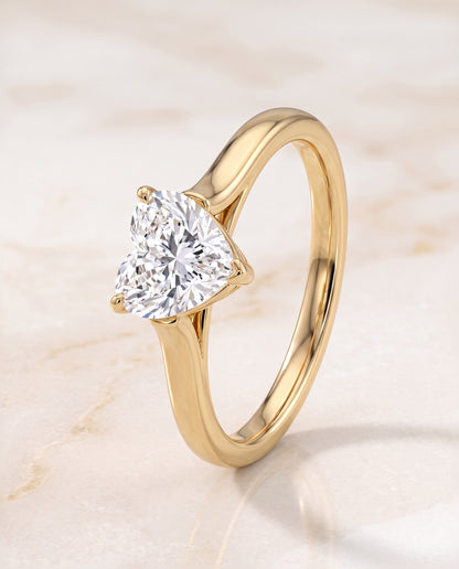 The Juliette Elegant Cathedral Squared Edge Solitaire Heart Engagement Ring Setting in 18K Yellow Gold