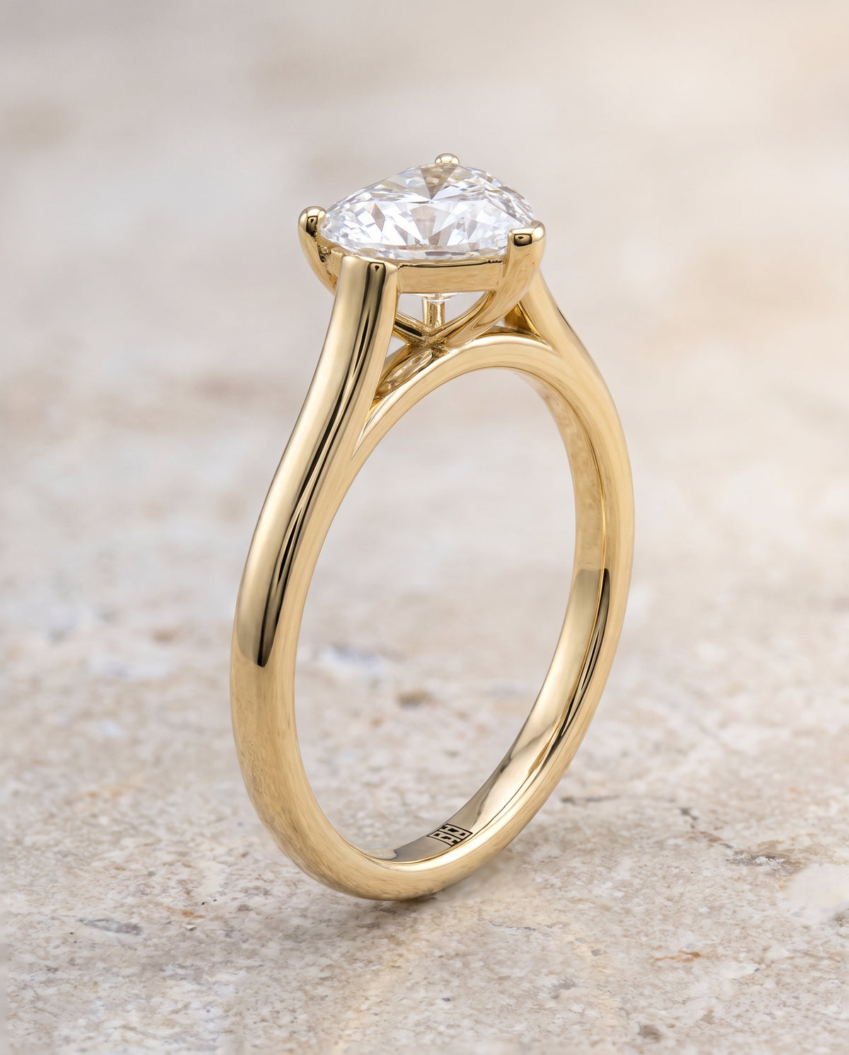 The Juliette Elegant Cathedral Squared Edge Solitaire Heart Engagement Ring Setting in 18K Yellow Gold