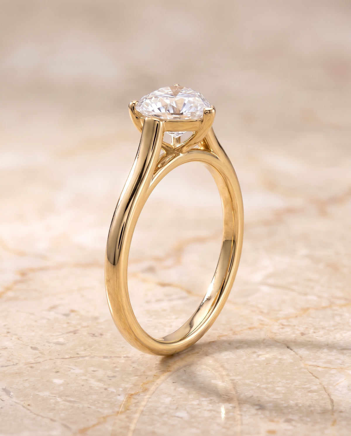 The Juliette Elegant Cathedral Squared Edge Solitaire Heart Engagement Ring Setting in 18K Yellow Gold
