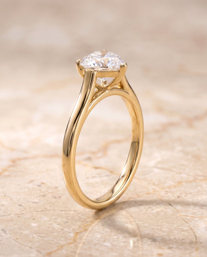 The Juliette Elegant Cathedral Squared Edge Solitaire Heart Engagement Ring Setting in 18K Yellow Gold