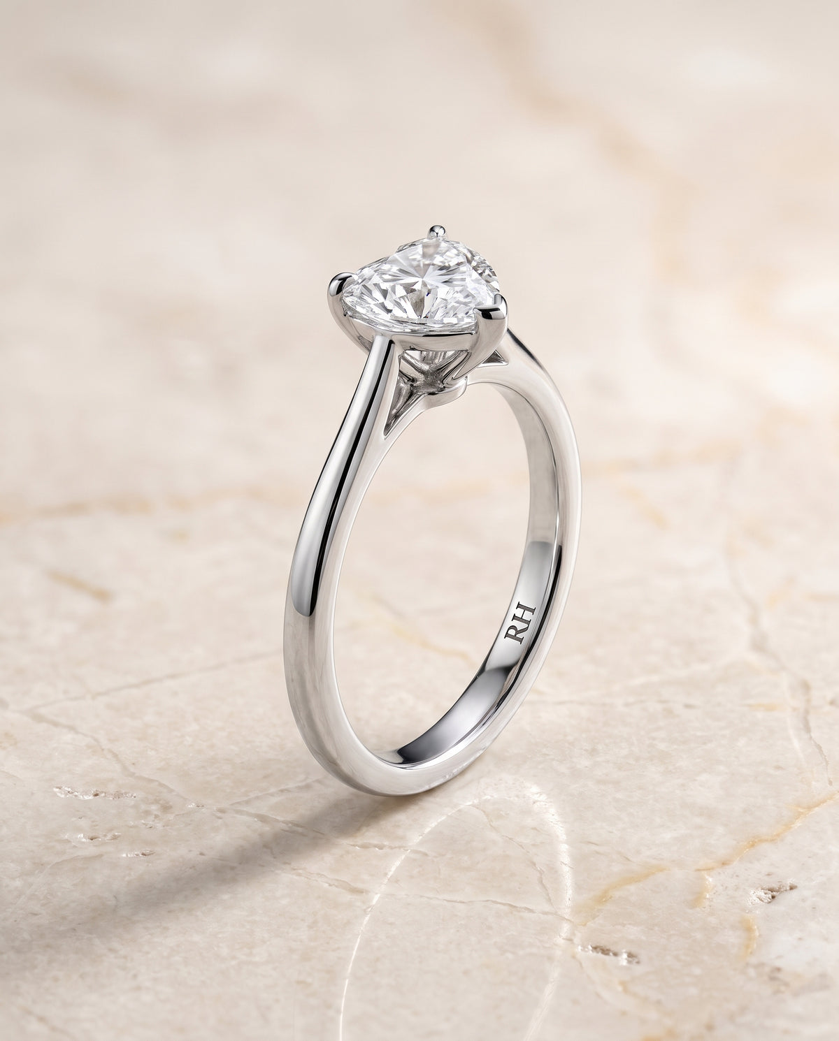 The Juliette Elegant Cathedral Squared Edge Solitaire Heart Engagement Ring Setting in 18K White Gold