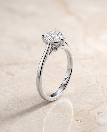 The Juliette Elegant Cathedral Squared Edge Solitaire Heart Engagement Ring Setting in 18K White Gold