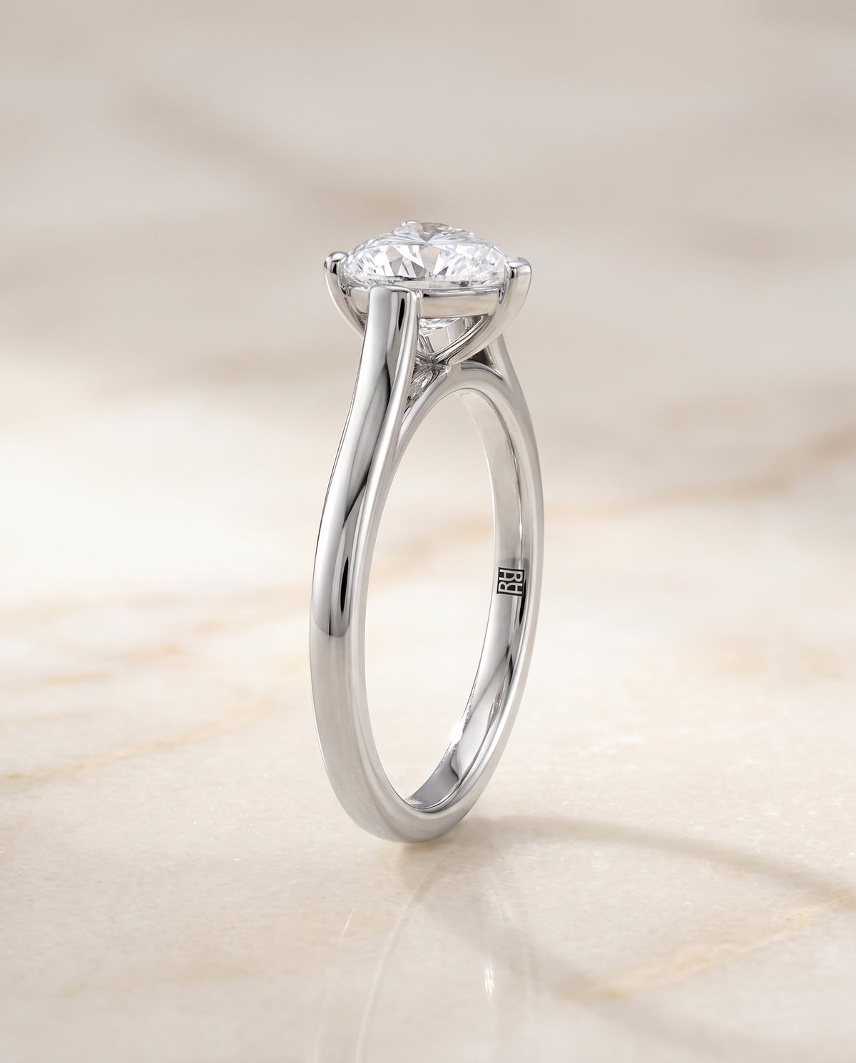 The Juliette Elegant Cathedral Squared Edge Solitaire Heart Engagement Ring Setting in 18K White Gold