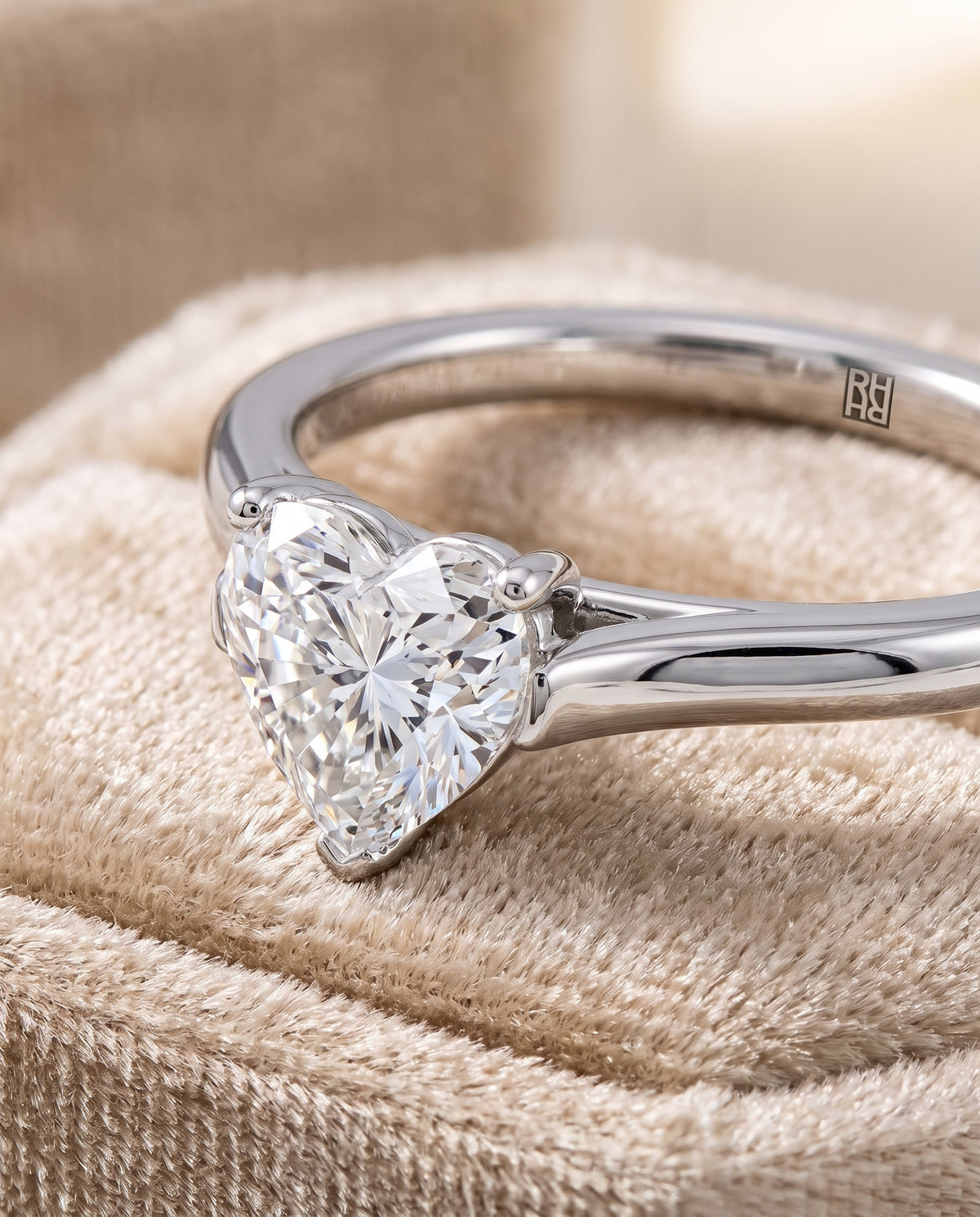 The Juliette Elegant Cathedral Squared Edge Solitaire Heart Engagement Ring Setting in 18K White Gold