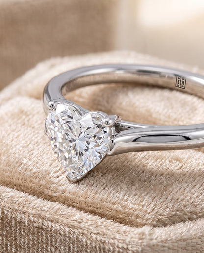 The Juliette Elegant Cathedral Squared Edge Solitaire Heart Engagement Ring Setting in 18K White Gold