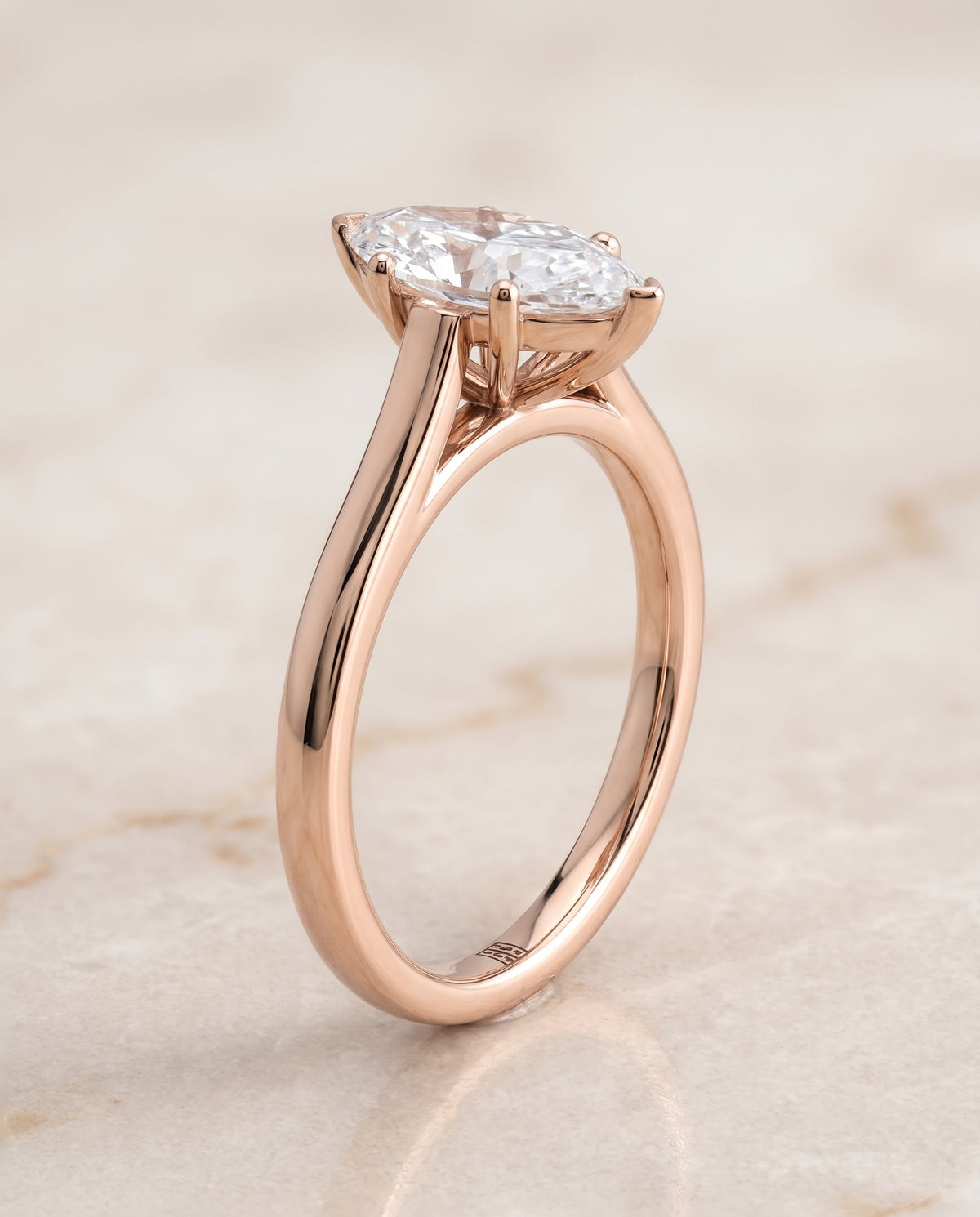 The Juliette Elegant Cathedral Squared Edge Solitaire Marquise Engagement Ring Setting in 14K Rose Gold