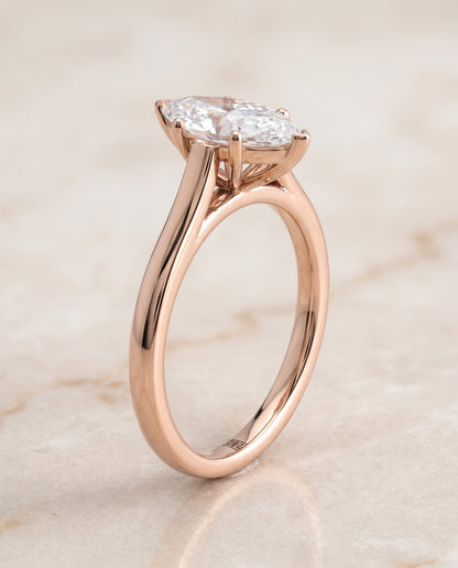 The Juliette Elegant Cathedral Squared Edge Solitaire Marquise Engagement Ring Setting in 14K Rose Gold