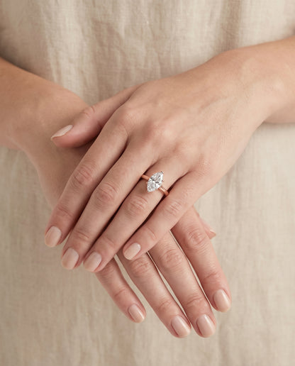 The Juliette Elegant Cathedral Squared Edge Solitaire Marquise Engagement Ring Setting in 14K Rose Gold