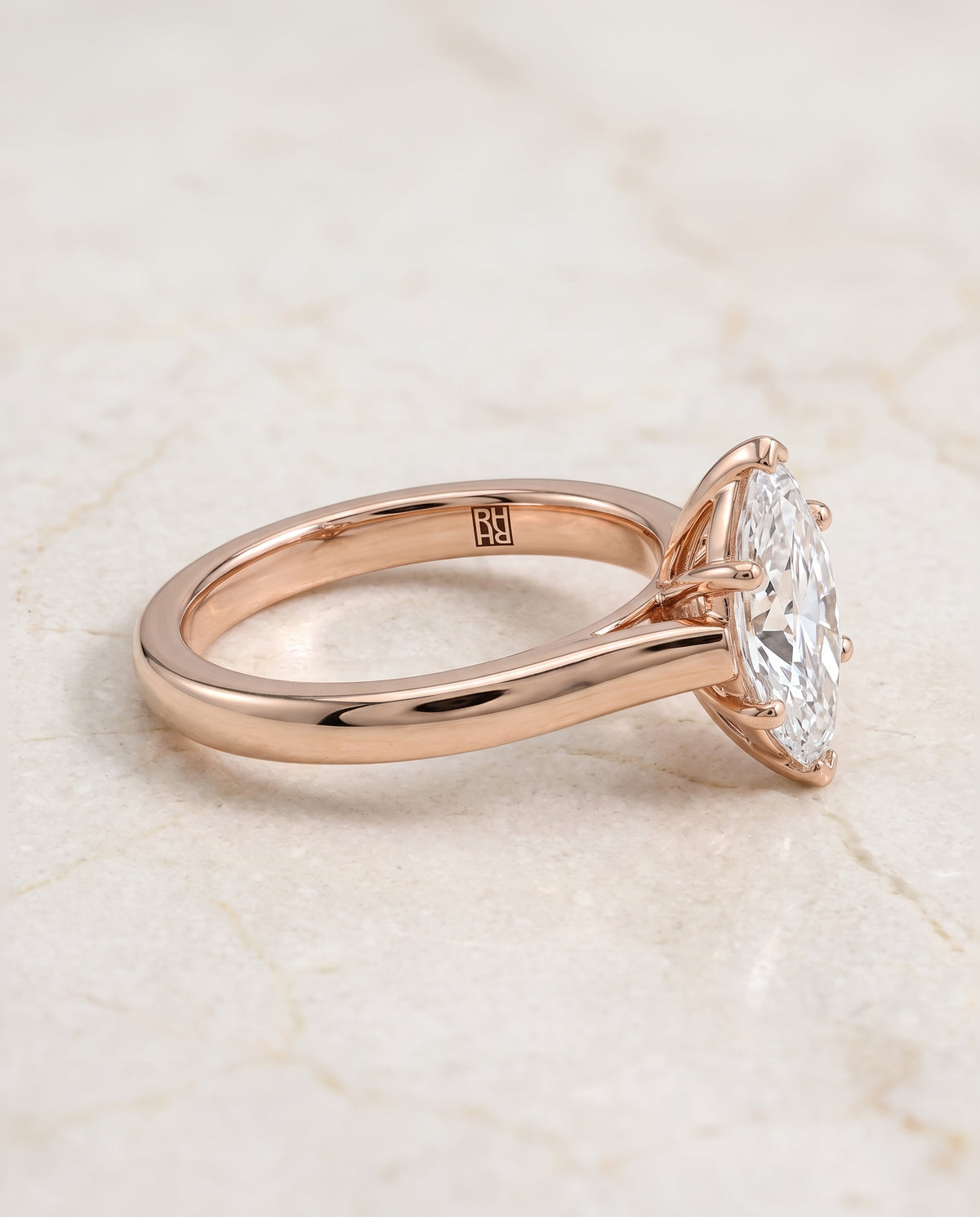 The Juliette Elegant Cathedral Squared Edge Solitaire Marquise Engagement Ring Setting in 14K Rose Gold