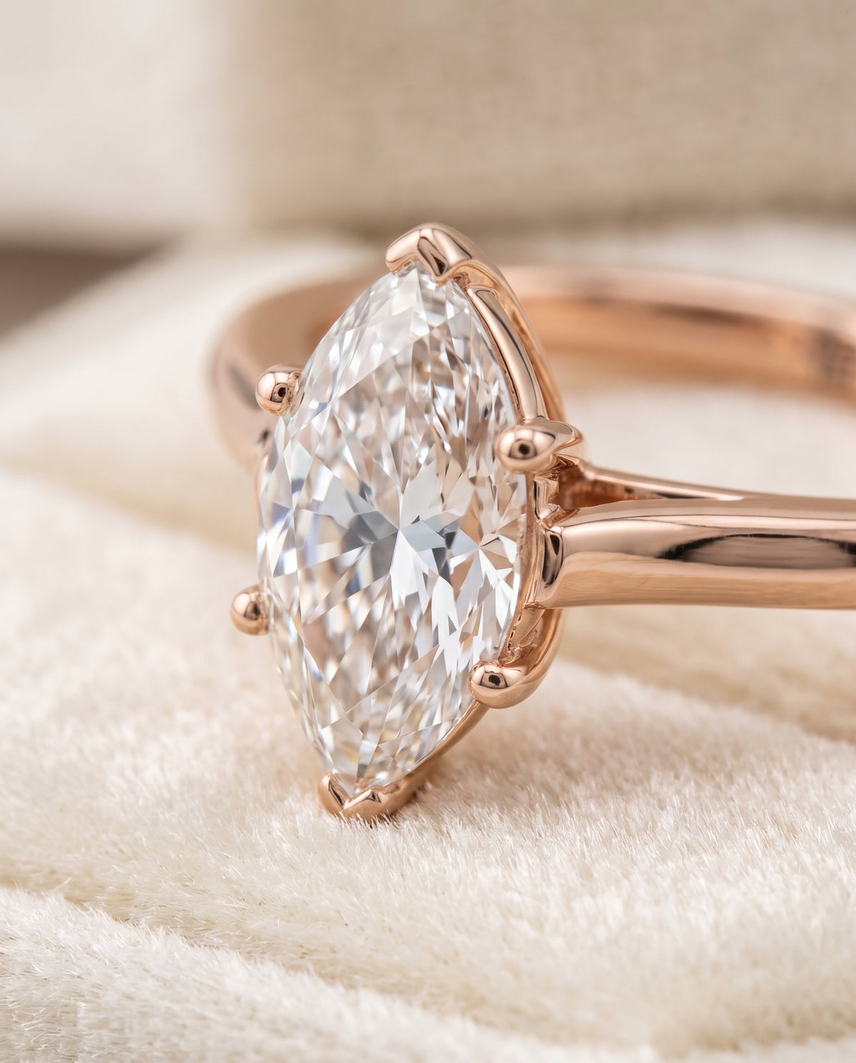 The Juliette Elegant Cathedral Squared Edge Solitaire Marquise Engagement Ring Setting in 14K Rose Gold