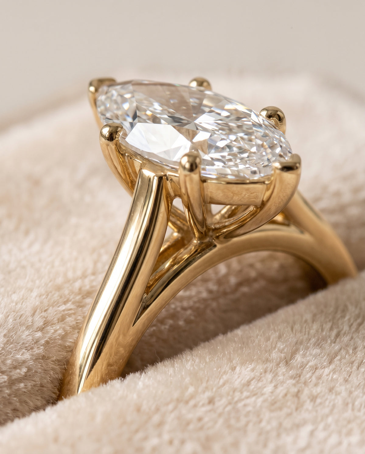 18K Yellow Gold band of The Juliette marquise engagement ring setting | RockHer