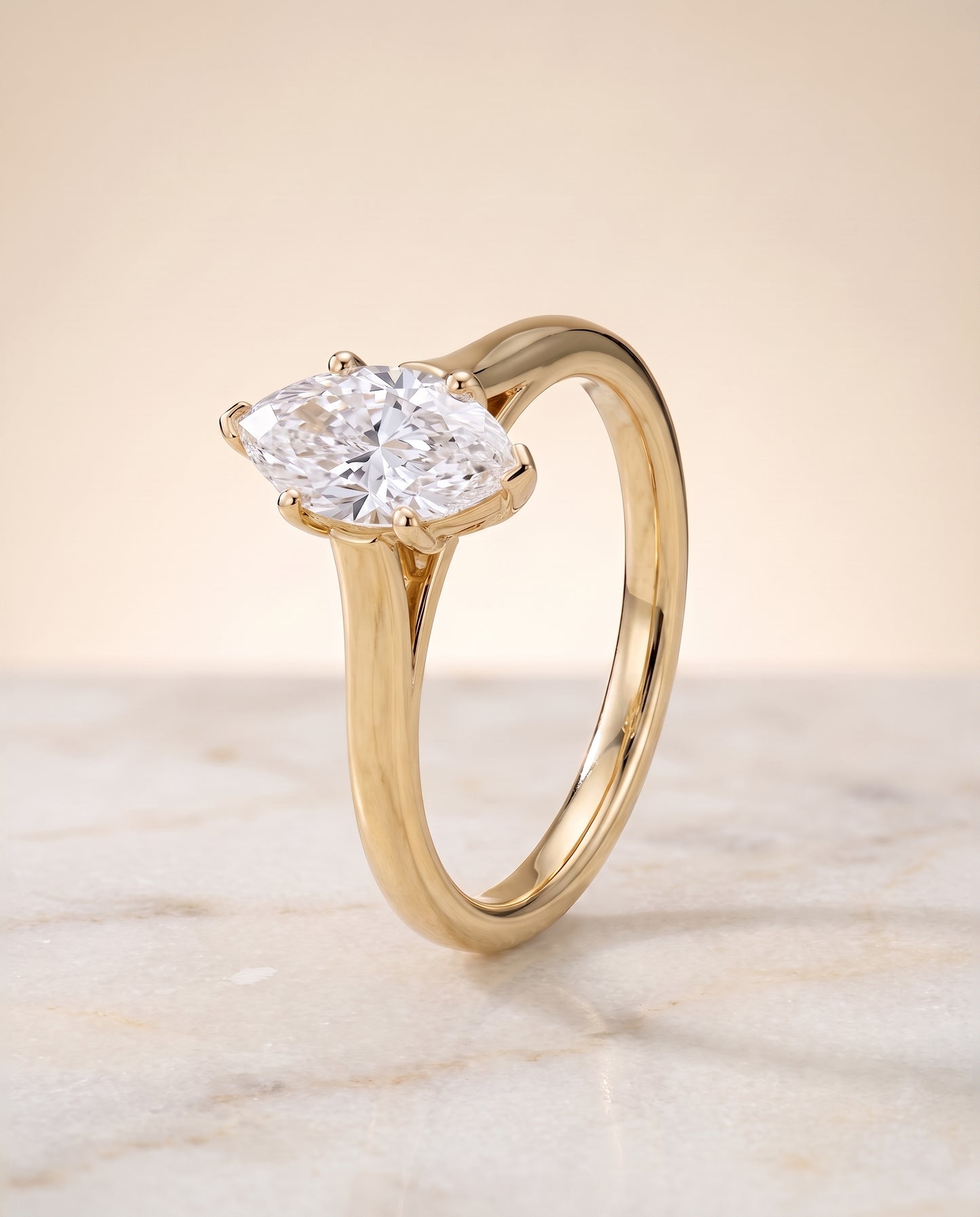 The Juliette Elegant Cathedral Squared Edge Solitaire Marquise Engagement Ring Setting in 18K Yellow Gold