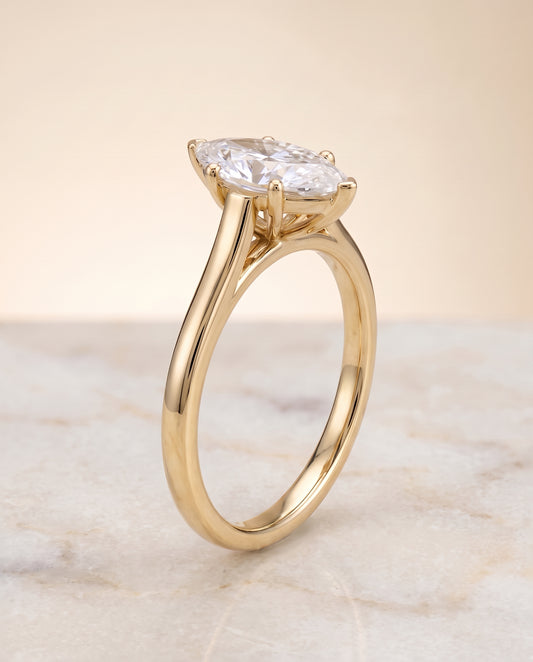 The Juliette Elegant Cathedral Squared Edge Solitaire Marquise Engagement Ring Setting in 18K Yellow Gold
