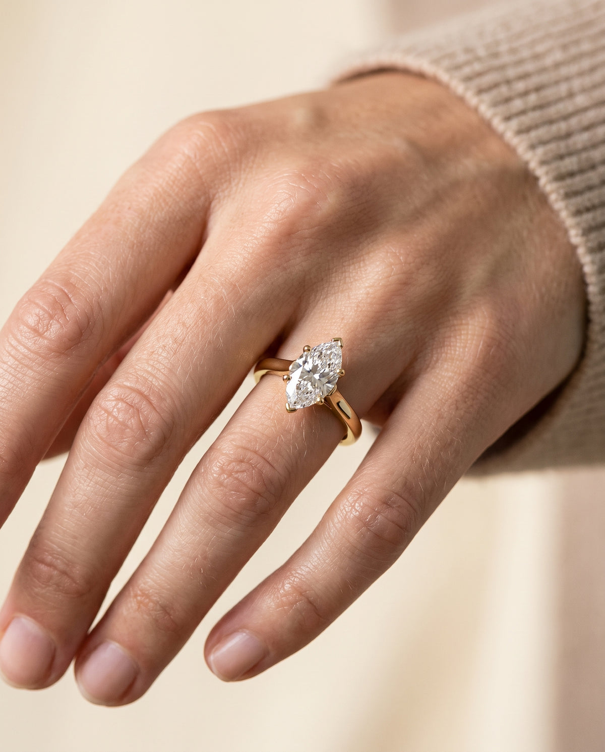 The Juliette engagement ring setting in 18K Yellow Gold, elegant cathedral squared edge solitaire design | RockHer
