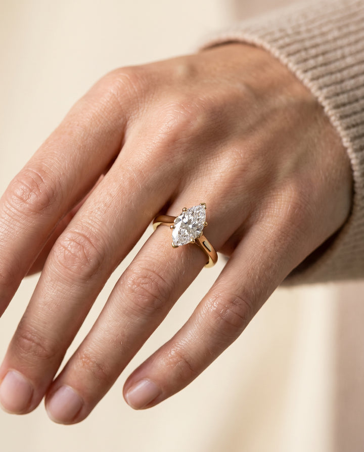 The Juliette Elegant Cathedral Squared Edge Solitaire Marquise Engagement Ring Setting in 18K Yellow Gold