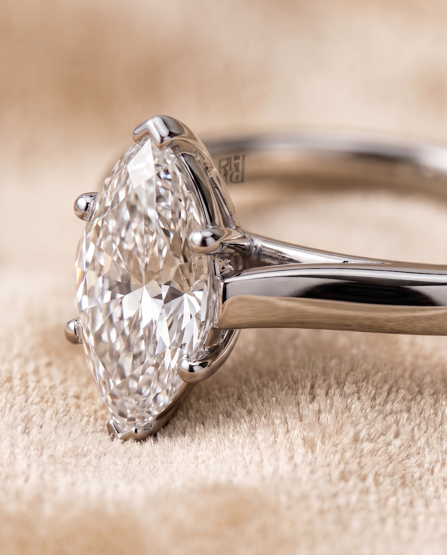Platinum band of The Juliette marquise engagement ring setting | RockHer